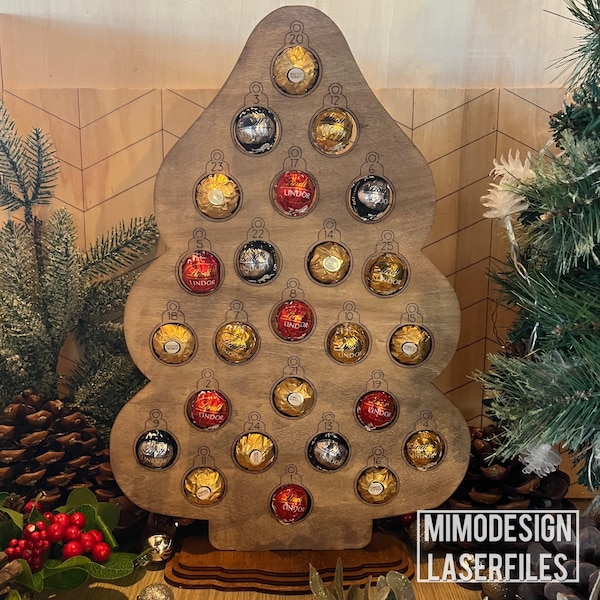 25 oder 24 Weihnachts-Adventskalenderbaum zum Halten von Schokolade und runden Süßigkeiten – digitale Schnittdateien nur SVG DXF Laser und Glowforge bereit