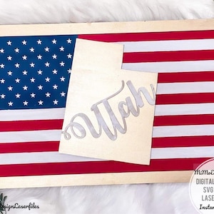 Placa da bandeira do estado de UTAH com a bandeira americana e molduras, em camadas e fácil de fazer - apenas arquivos DIGITAIS a laser! Todos os lasers e Glowforge prontos