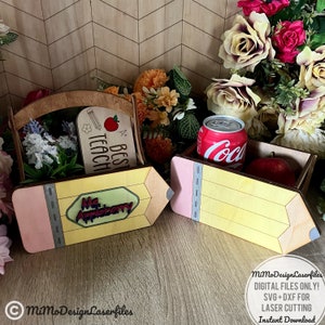 Mini cesta de presente para professor em formato de lápis e pacote de caixa para personalização e presentes do professor ARQUIVOS DIGITAIS SOMENTE para todos os lasers e Glowforge