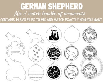 GERMAN SHEPHERD Dog Breed Christmas Ornaments Bundle 2022 Digital svg + dxf Cut Files Laser and Glowforge ready