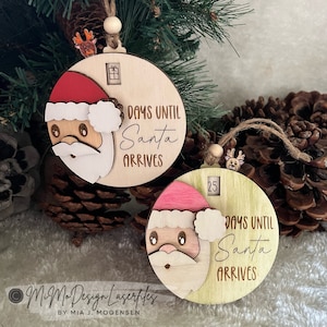 3D Santa Countdown to Christmas Sliding Ornament Reindeer lever to make it turn and count down. LASER CUT FILES dxf svg Glowforge ready image 2