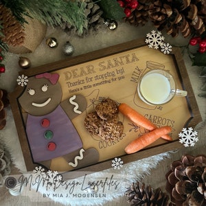 Gingerbread Girl 3D layered Santa Treat Tray milk, cookies, carrots - Single line design - all scored DIGITAL LASER FILES for all lasers