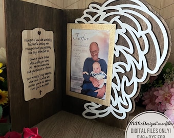 Memorial Frame 4x6” pictures w. layered or engraved angel wing and poem DIGITAL FILES ONLY! All Lasers and Glowforge ready