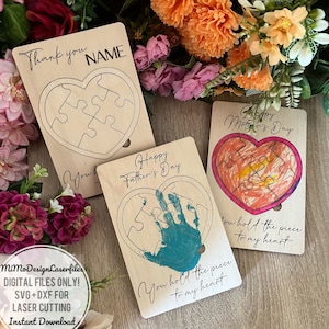 Puzzle Heart Card pour la fête des mères, la fête des pères, la Saint-Valentin et plus Fichiers numériques découpés au laser uniquement SVG + DXF Tous les lasers + Glowforge prêt