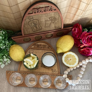 Sombrero shaped 4 shots Tequila drinks board tray engraved personalized cut files for wood * Digital files only SVG + DXF * Glowforge ready