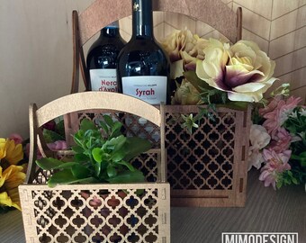 Arabesque Baskets Bundle Big + Mini for holding wine, decor, snacks, gifts, flowers etc. Digital SVG DXF laser + Glowforge ready cut files