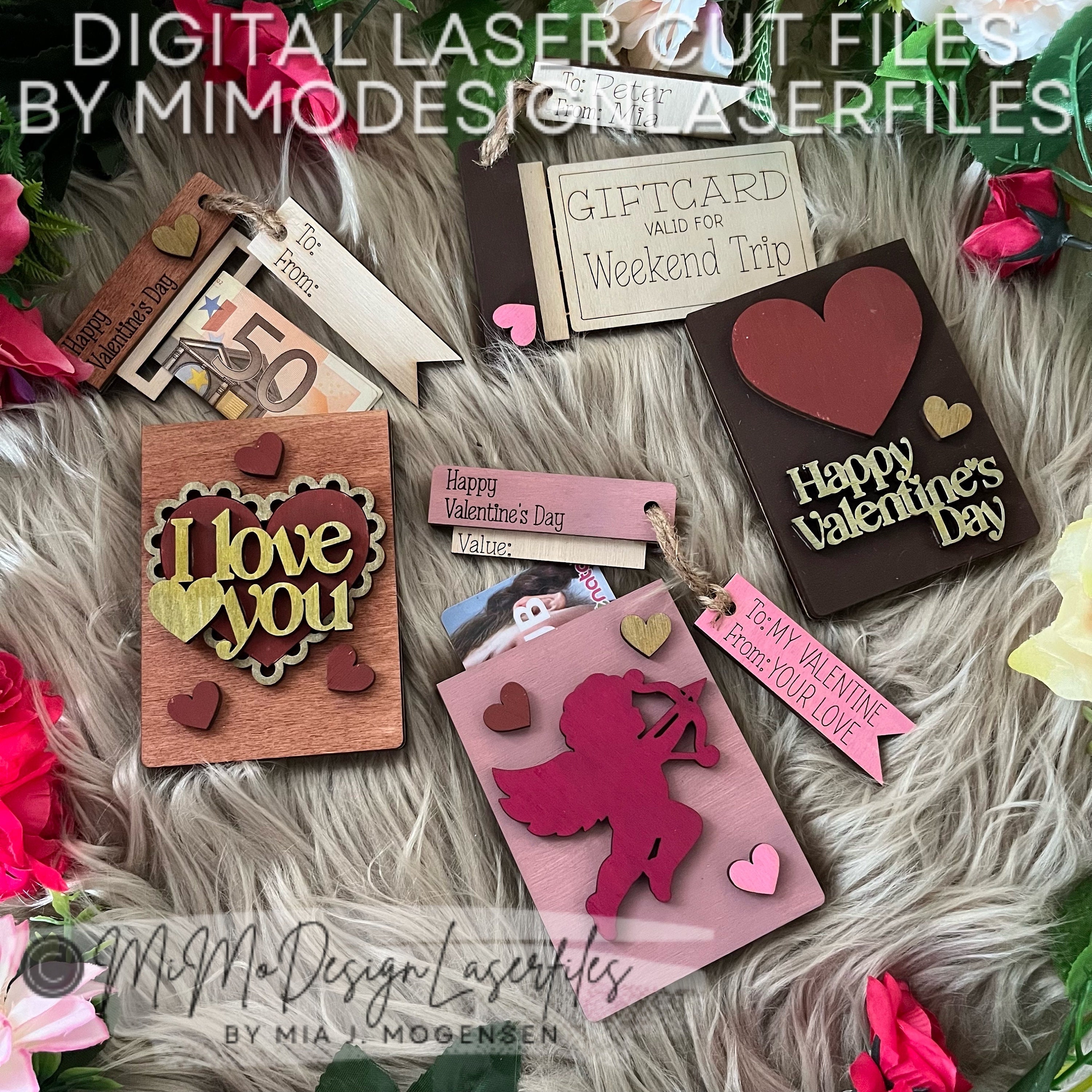 Valentines Day 3in1 Gift Card, Money, Love Note, Drawing Holder with and for giftcards bundle - DIGITAL VECTOR FILES for laser cutting only
