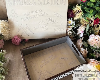 ADD ON S'mores Station Inlay for interchangeable Decor trays, fast single line, scored design Digital svg + dxf files for laser cutting only