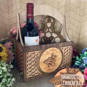 ADD ON Bees Honeycomb design with honeycomb sides and 2 bee designs for the interchangeable basket laser cut digital files only svg + dxf