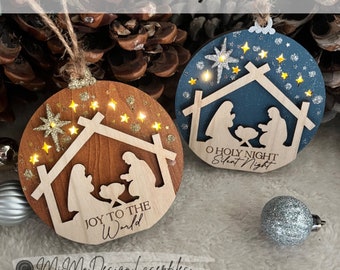 Nativity Scenes Layered Fairy Light Bauble Ornament with battery door to change batteries * Digital Laser Cut Vector Files only svg + dxf