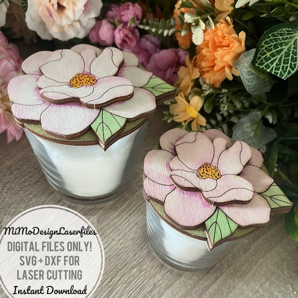 3D Magnolia Layered DIY candle lids, dust cover for IKEA's SINNLIG scented candles Digital Cut Files only for all Lasers and Glowforge