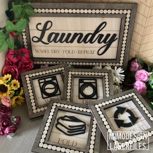 Bundle of Laundry room beaded frame signs farmhouse style, blank frame + back incl. digital SVG + DXF Laser and Glowforge ready cut files