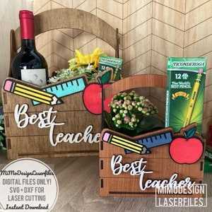 PACOTE de cestas grandes e pequenas para presentes para professores A melhor caixa para professores para personalização Corte a laser Arquivos prontos para Glowforge Digital SVG + DXF