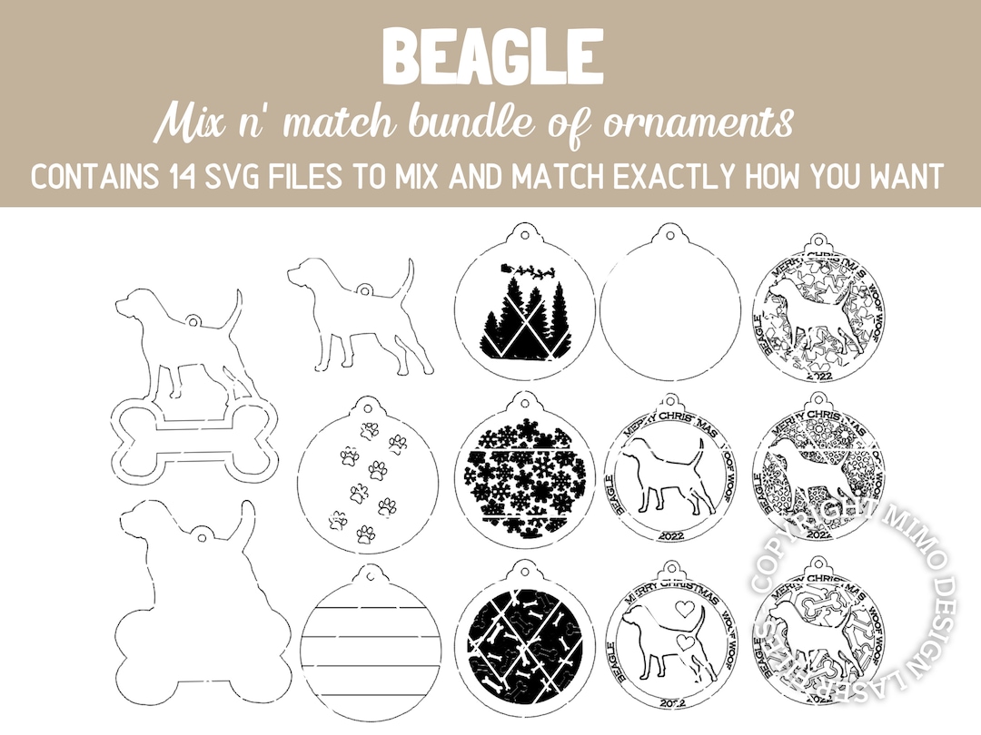 BEAGLE Dog Breed Christmas Ornaments Bundle 2022 Digital Svg + Dxf Cut ...