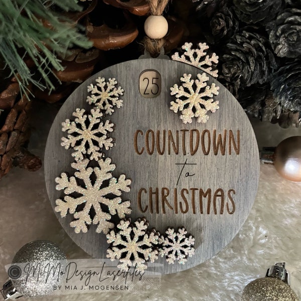 Verschiebbarer Schneeflocken-Countdown bis Weihnachten, Schneeflockenhebel zum Drehen und Herunterzählen. LASER-CUT-DATEIEN dxf svg Glowforge bereit