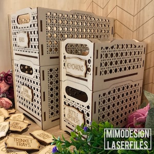 Cajas apilables con patrón de ratán para almacenamiento y organización, paquete de 4 tamaños | ¡ARCHIVOS DIGITALES SOLO Corte por láser! Planos vectoriales SVG + DXF