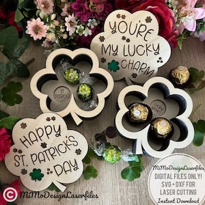 Boîtes de bonbons au chocolat de la Saint-Patrick avec plusieurs options pour créer des fichiers numériques découpés au laser uniquement SVG + DXF Tous les lasers + Glowforge ready
