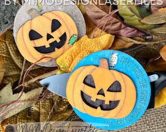 Halloween Countdown Ornament or Magnet – Pumpkin Design with Tombstone Lever | Laser Cut Files for Glowforge & More (Vector Files, SVG, DXF)