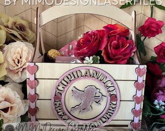 3-in-1 Valentine's Day Gift Basket SVG | Multi-Use Laser Cut Files with Inlays for Flowers, Soda, Chocolate & Gifts | Digital Vector Files