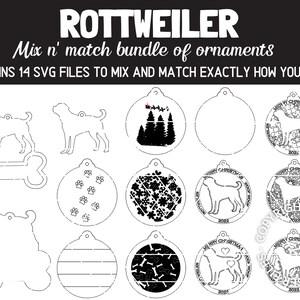 ROTTWEILER Dog Breed Christmas Ornaments Bundle 2022 Digital svg + dxf Cut Files Laser and Glowforge ready