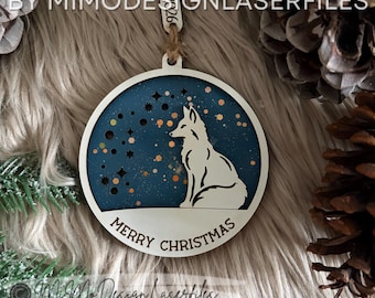 Fox Glow Up Ornament Laser Cut SVG DXF – 2 Layer Christmas Design | Digital Download