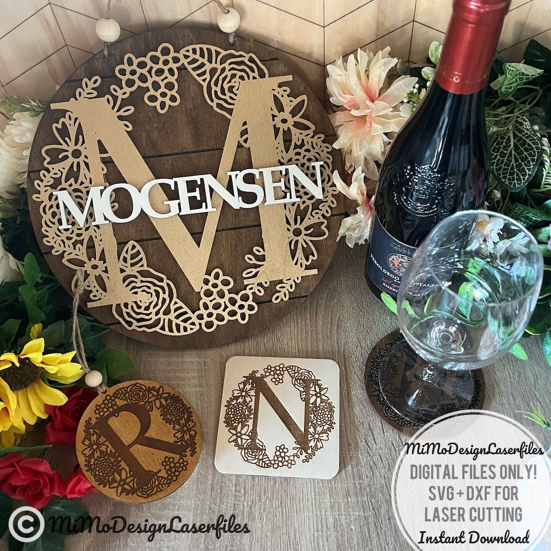Bundle of Monogram Floral Wreath, 26 Letters - Full Alphabet Incl. Door ...