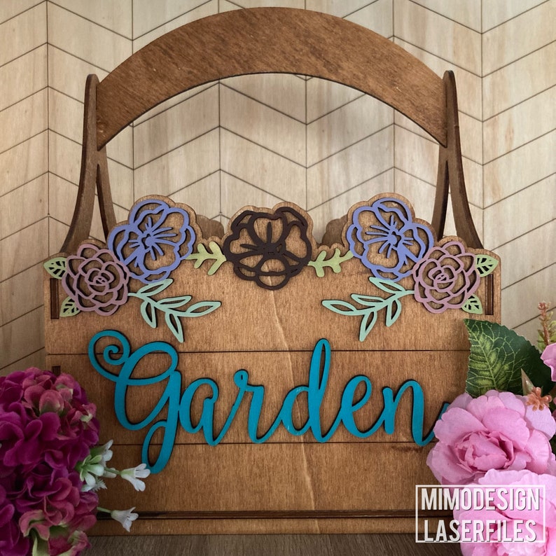 Mother’s Day Garden gift basket crate for personalization and storage laser cut Glowforge ready files Digital SVG + DXF 