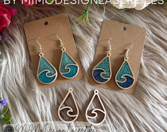Wave Resin Fill Earrings SVG | Ocean Laser Cut Earrings | Beach Jewelry SVG DXF | Wooden Earring Blanks
