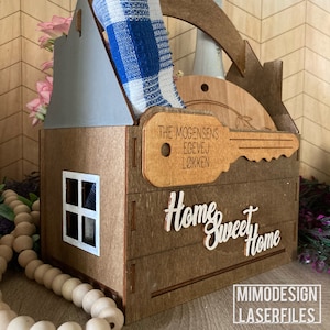 Realtor New Home, house warming gift basket crate box caddy for wine, decor, snacks & gifts laser cut Glowforge ready files Digital SVG DXF