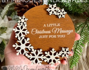 Recordable Voice Message Ornament SVG | Laser Cut Audio Keepsake | Removable Front Christmas Ornament File