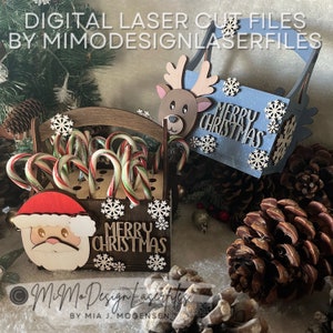 Bündel aus 3D-Weihnachtsmann- und Rentier-Countdown-Zuckerstangen-/Weihnachtskalender-Adventskörben, 2 Versionen, nur digitale Laser-Cut-Dateien – SVG + DXF