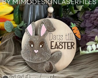 Easter 3D Bunny Countdown Tag or Magnet with Carrot lever to spin around and Easter Egg | LASER VECTOR FILES for laser cutting - All lasers