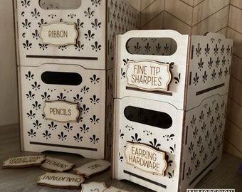 Stacking pattern basic boxes, crates, baskets for personalization, storage and organizing laser cut digital files SVG + DXF, Glowforge ready