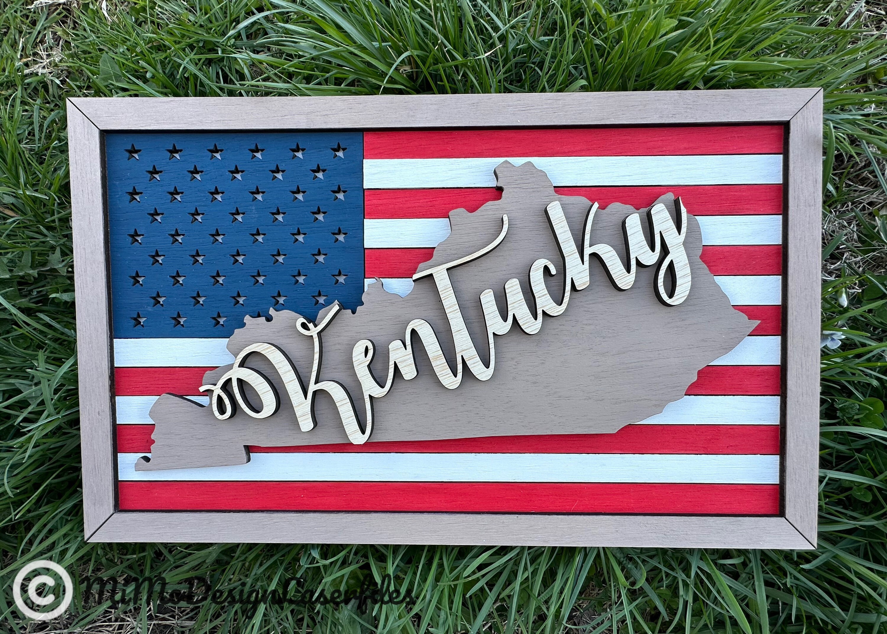 Ky State Sign KENTUCKY State Flag Sign With the American Flag and Frames, Layered ...