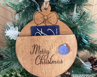 Giftcard Bauble shaped Christmas tree Ornament incl. scored present card Digital cut files only svg + dxf all lasers and Glowforge ready