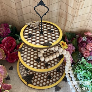 Honingkam, bijen, zeshoekige 3 Tiered Tray decor, cupcakes stand, snoep, sieraden, opslag, alle laser gesneden svg + dxf bestanden alleen * Glowforge klaar