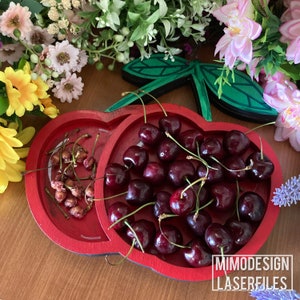 Cherry tray with divided space for cherries and stones, svg design and tray cut files * Digital laser files only SVG + DXF * Glowforge ready