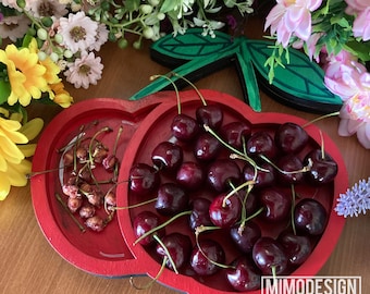 Cherry tray with divided space for cherries and stones, svg design and tray cut files * Digital laser files only SVG + DXF * Glowforge ready