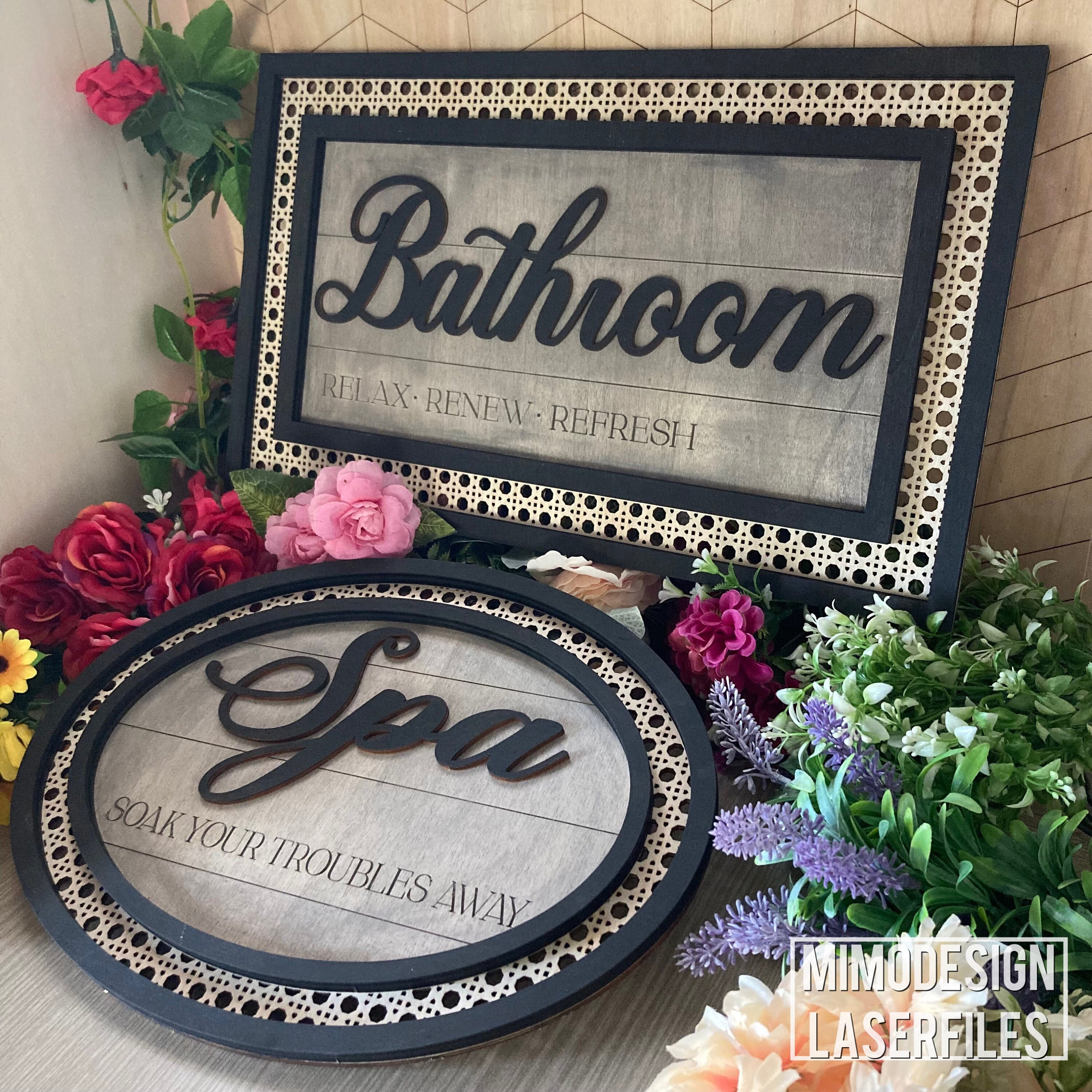 Bundle of Bathroom Rattan Frame Signs / Door Hangers Incl. Blank Frames ...