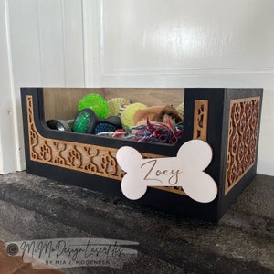 Caja de juguetes para perros para juguetes, mantas, correas, accesorios, decoración, comida y almacenamiento o cama pequeña Láser + Archivos cortados listos Glowforge SVG + DXF