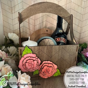 Peonies 3D flower Gift / Decor Basket for holding wine, decor, snacks, gifts, flowers etc. Digital SVG DXF laser + Glowforge ready cut files