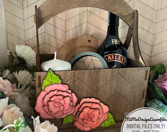 Peonies 3D flower Gift / Decor Basket for holding wine, decor, snacks, gifts, flowers etc. Digital SVG DXF laser + Glowforge ready cut files