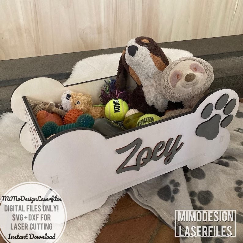 Big Dog Bone Toy Box for Toys Blankets Leashes Accessory Decoration Food and Storage Crate Laser Glowforge Ready Cut Files SVG DXF Etsy