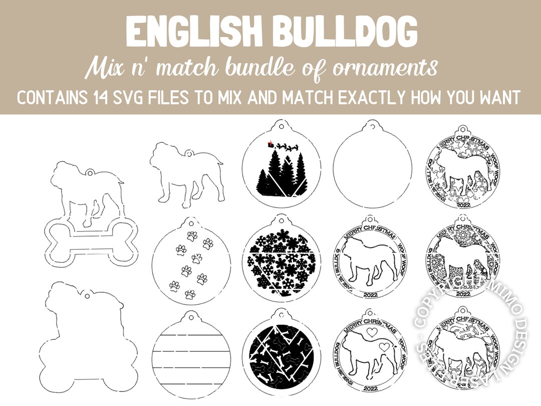 ENGLISH BULLDOG Dog Breed Christmas Ornaments Bundle 2022 Digital Svg ...