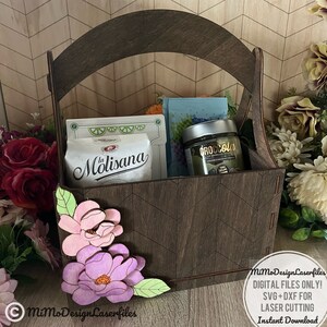 Magnolia 3D flower Gift / Decor Basket for holding wine, decor, snacks, gifts, flowers etc Digital SVG DXF laser + Glowforge ready cut files