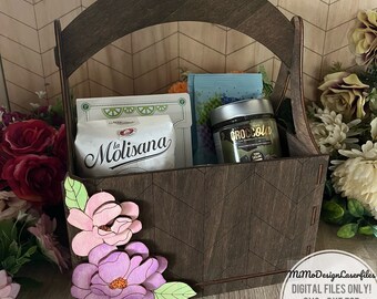 Magnolia 3D flower Gift / Decor Basket for holding wine, decor, snacks, gifts, flowers etc Digital SVG DXF laser + Glowforge ready cut files