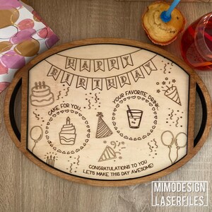 ADD ON Happy Birthday treat inlay for intechangable multi seasonal decor tray, scored Digital laser files only svg + dxf Glowforge ready