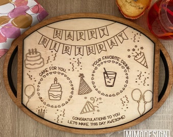 ADD ON Happy Birthday treat inlay for intechangable multi seasonal decor tray, scored Digital laser files only svg + dxf Glowforge ready
