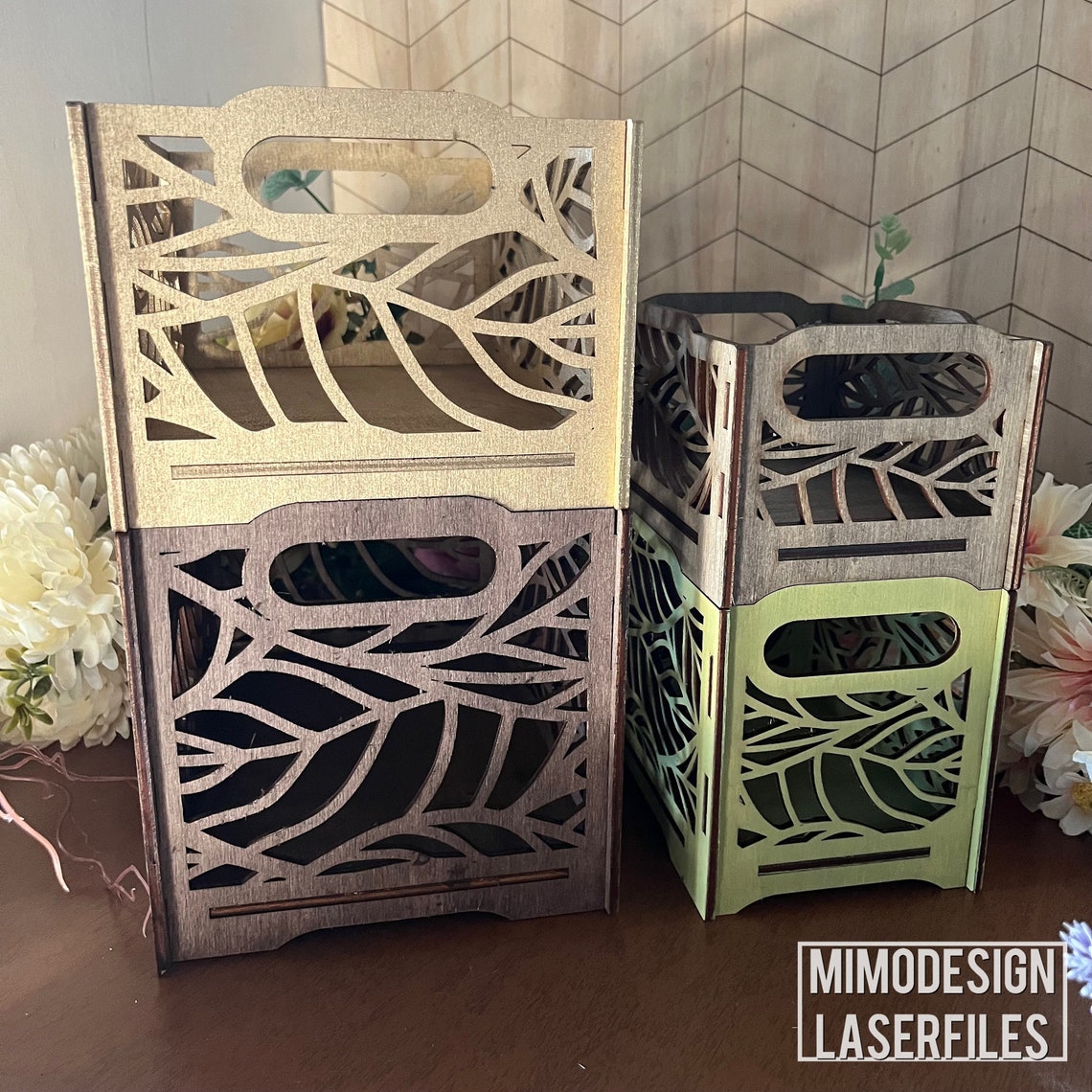 Stacking Leaves Pattern Boxes Crates, Baskets for Personalization ...