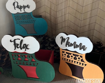 Christmas Stocking Boxes Bundle of 3 for candy, gifts, fillings, names, shelf sitter Digital Cut Files SVG + DXF, Laser & Glowforge ready
